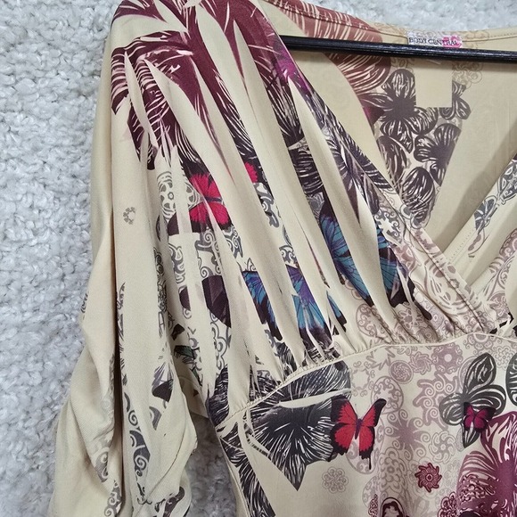 Body Central Babydoll Top Womens Medium Flowers Butterflies Stretch Y2K Festival - Picture 4 of 12